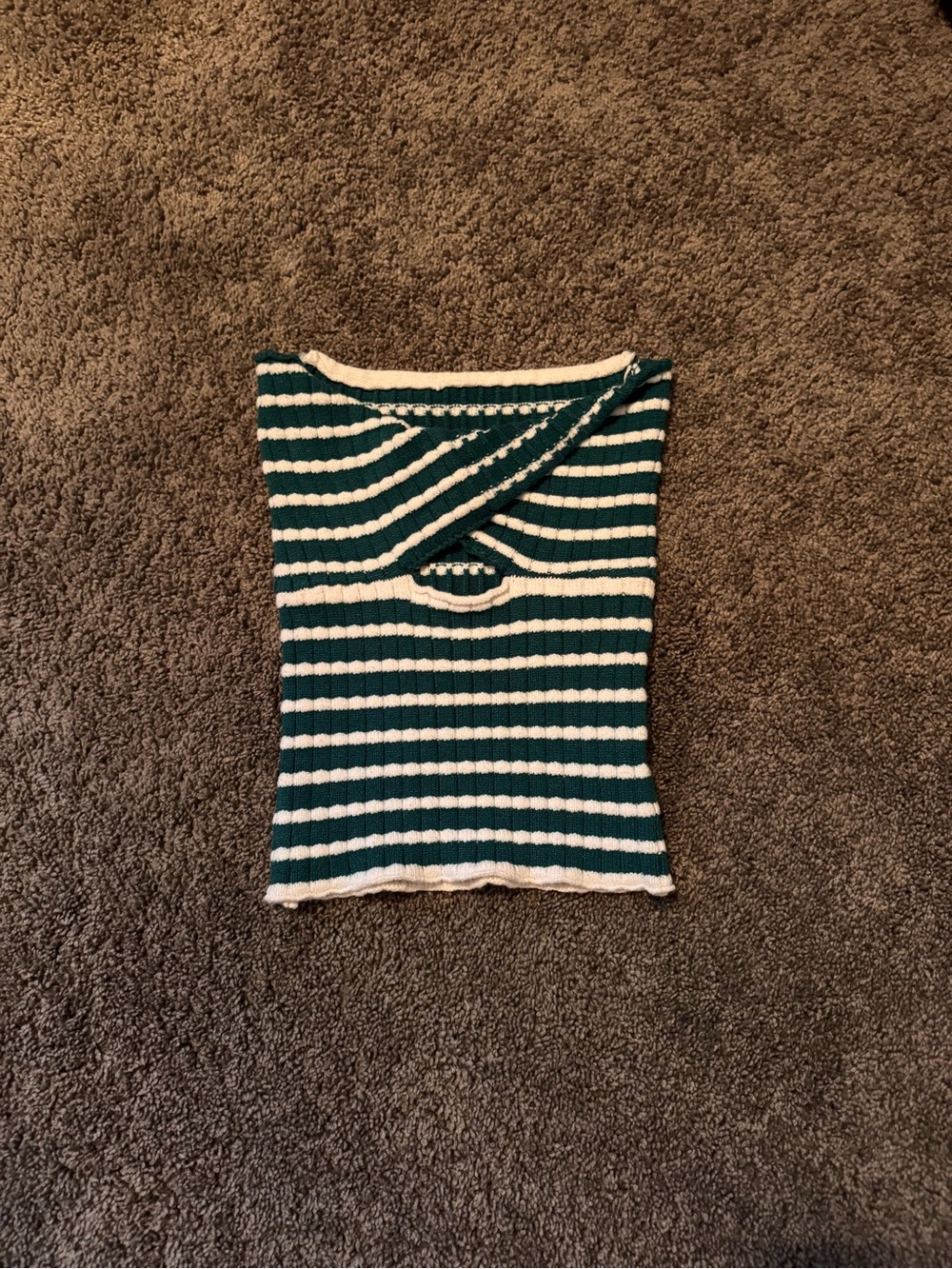 SHEIN Green and White Striped Ribbed Crop Top